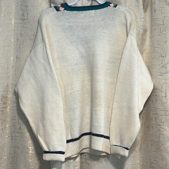 Vintage Par Four Golfer V-Neck Sweater Retro Preppy Cream Green Men's Sz Medium‎ - Picture 2 of 7